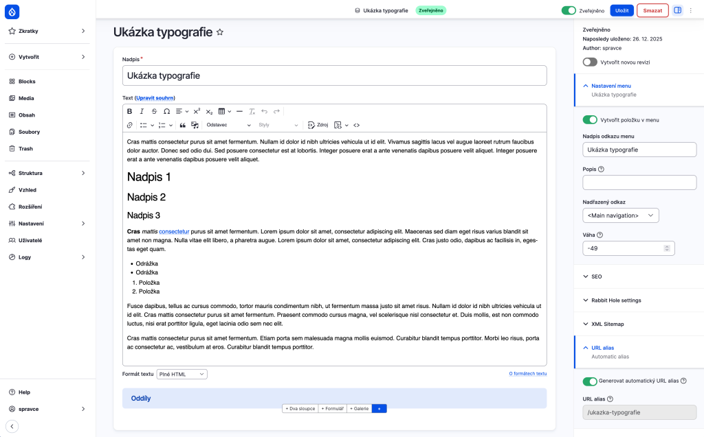 Drupal 11.3 s nov&yacute;m modulem Navigation